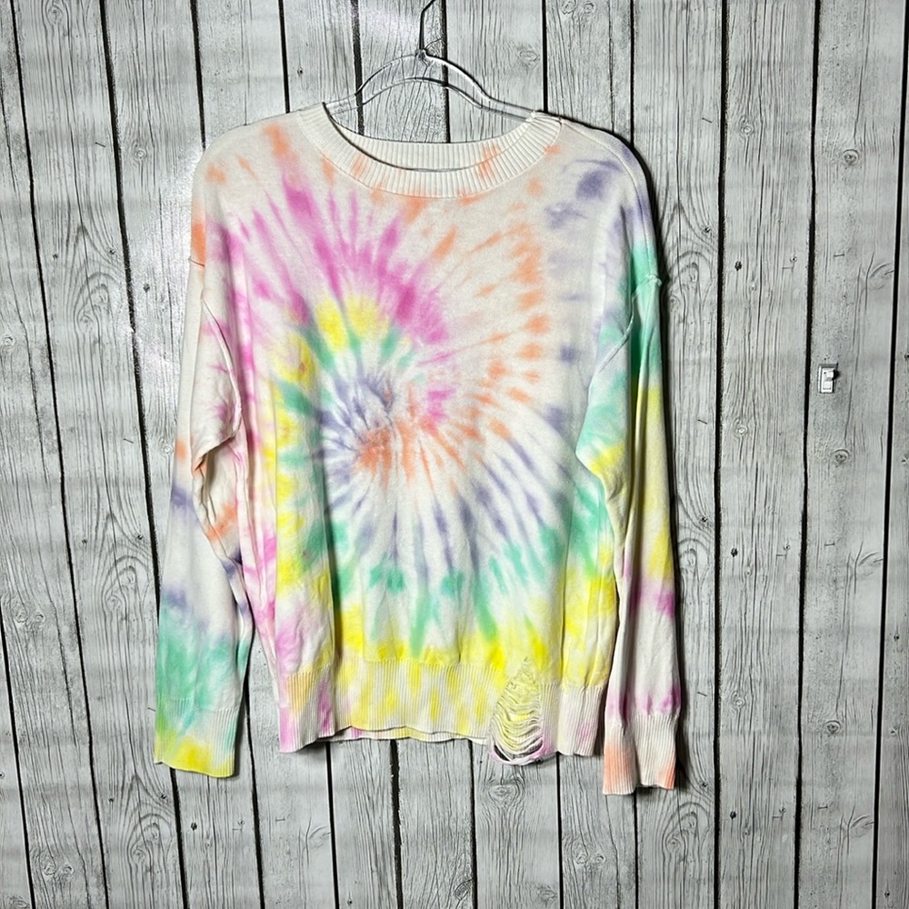 Peace Love World Gem Tie-Dye Colorful Sweater Size Xs View 2